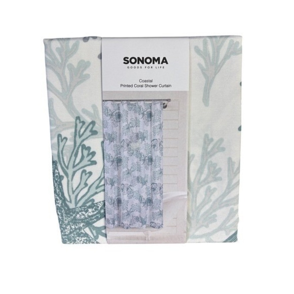 SONOMA Coastal Printed Coral Shower Curtain Seafoam Beach 70" by 72" GIFT NEW